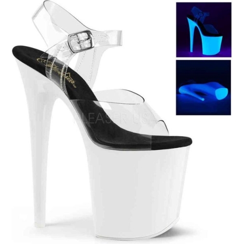 Pleaser - FLAMINGO808UV Ankle strap sandal, Pole dance shoes - Paaldans schoenen - 36 Shoes - Wit/Transparant