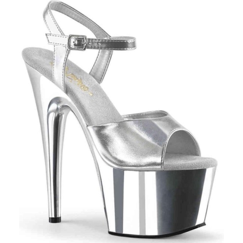 Pleaser - ADORE709 Ankle strap sandal, Pole dance shoes - Paaldans schoenen - 44 Shoes - Zilverkleurig