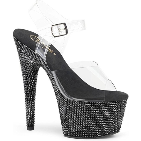 Pleaser - BEJEWELED708DM Ankle strap sandal, Pole dance shoes - Paaldans schoenen - 37 Shoes - Zwart/Transparant