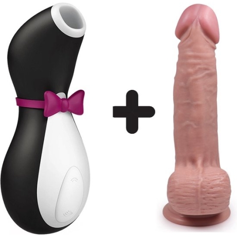 Satisfyer Penguin met Handful Medium Dildo Combinatie Voordeel Set