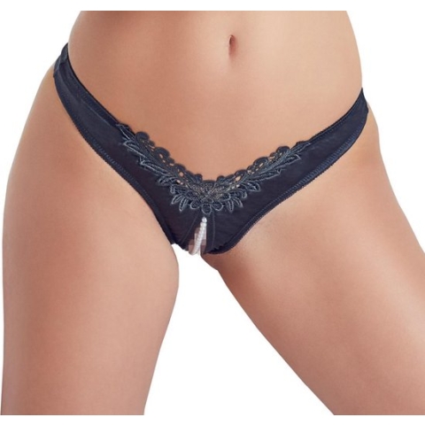 Cottelli Collection – Open Kruis String met Parel Spreider voor Spanning en Sensatie tijdens het Dragen – Maat XL – Zwart