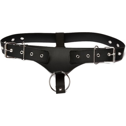 Leren herenslip met cockring - zwart