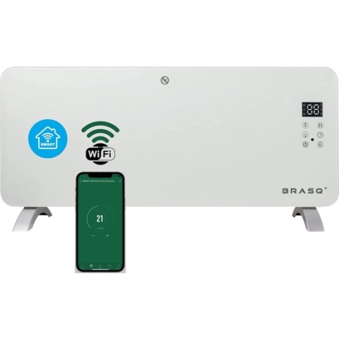 BRASQ Smart Convector Kachel CH200 - Elektrische kachel wit tot 2000 Watt - 2 standen met wifi connectie - tot 20M2