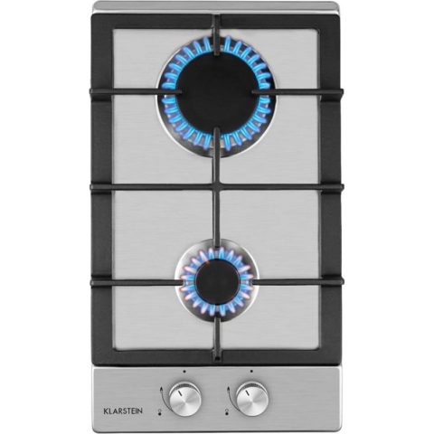 Klarstein Ignito Domino Gasfornuis - 2 Pitten - 7600 W - Sabaf-Branders - Glaskeramisch Oppervlak - Onderhoudsvriendelijk - Efficiënt Koken - Gelijke Hittedistributie - Elektrische Ontsteking - Elegant Design - Intuïtieve Draaiknoppen - Zilver