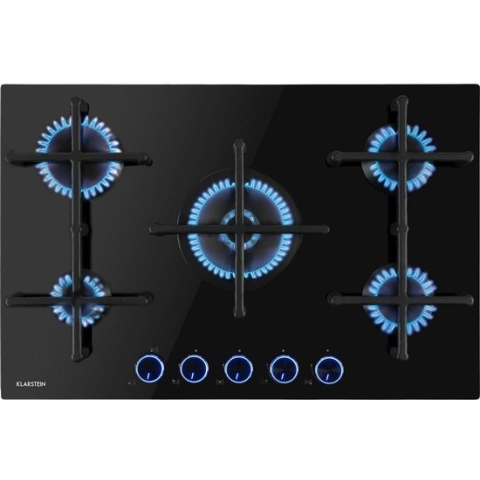 Klarstein Illuminosa 5 - Gaskookplaat - 5 Pitten - Sabaf-Brander - Glaskeramisch Oppervlak - Gelijkmatige Hitteverdeling - Elektrische Ontsteking - Praktisch En Elegant - Energiezuinig - Klassiek Gietijzeren Look - Intuïtieve Bediening - Zwart