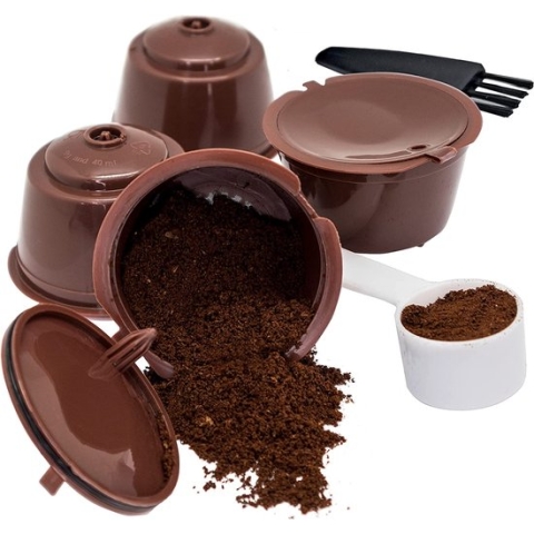 NERTHUS Dolce Gusto Hervulbare capsules , Herbruikbare Koffiecups , 4 stuks , Incl. schep en borstel, BPA vrij