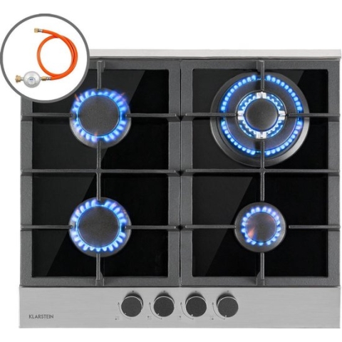 Klarstein Alchemist Gaskookplaat 4 Zones - 58,3 X 11 X 52 Cm - Geringe Energiekosten - 4 Aluminium Pitten - Glaskeramiek - Lage Energiekosten - Gelijkmatige Hitteverdeling - Eenvoudig In Gebruik - Gemakkelijk Te Reinigen - Praktisch - Zwart