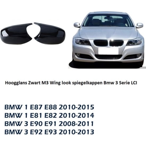 Hoogglans Pianolak Zwart Wing Spiegel Spiegelkappen geschikt voor BMW LCI 1 Serie E81 E82 E87 E88 3 Serie E90 E91 E92 E93