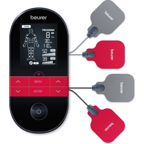 Beurer EM 59 Heat TENS/EMS/massage/verwarming apparaat - 4 in 1 - 4 Elektroden/gelpads - 2 Warmtestanden - Afteltimer - Instelbare intensiteit - 70 Programma's - 5 Jaar garantie - Zwart
