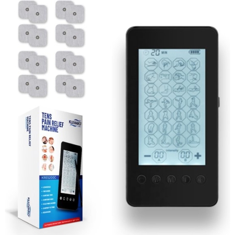 Kluvaro KRES200C Tens Apparaat - Elektrodentherapie Apparaat voor Spierstimulatie (EMS) en Pijn Therapie (TENS) - 28 Programma's - USB Oplaadbaar - 16 Elektroden