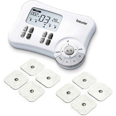 Beurer EM 80 TENS/EMS/massage apparaat - 3-in-1 - Pijntherapie (TENS) Spierstimulatie (EMS) - 8 Elektroden - 4 Kanalen - 20 Programma's - 30 Toepassingen - Intensiteit instelbaar - Aftel timer - Incl. batterijen/opbergbox - 5 Jaar garantie