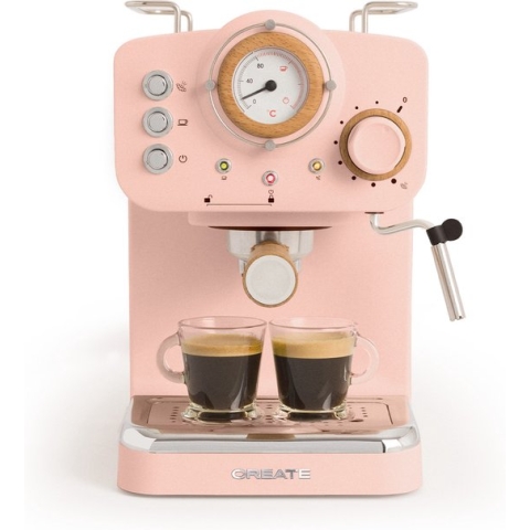 CREATE - Koffiemachine Express - Pastel roze, 1100 W, Voor gemalen koffie- en ESE-pads, Tankcapaciteit 1.25L. 220 ~ 240V AC - THERA MATT RETRO