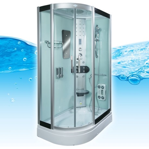 Stoomcabine 120X80X215 Palma. Luxe Stoomdouche, MENGKRAAN, LINKS, Kit-Vrij, Wit, Veiligheidsglas, LED, Radio, Speakers, Zitje, Massage, Hoekmodel, Kwartrond, Schuifdeuren, Douchebak, Afvoer, Sifon, A Kwaliteit, Full Options. Royal Sanitair