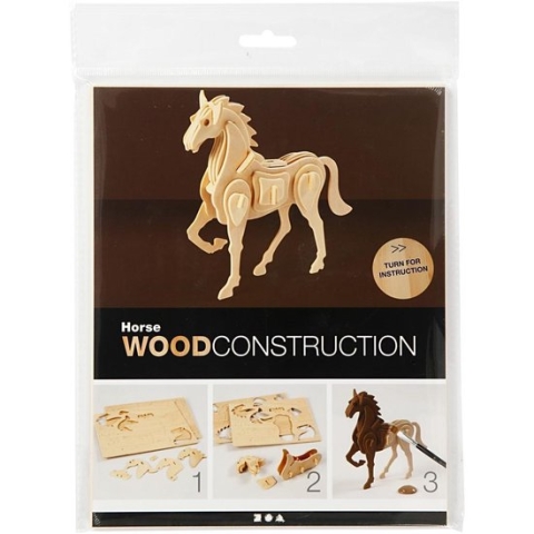 Creotime 3d Houten Constructie Set Paard 18 X 4,5 X 16 Cm
