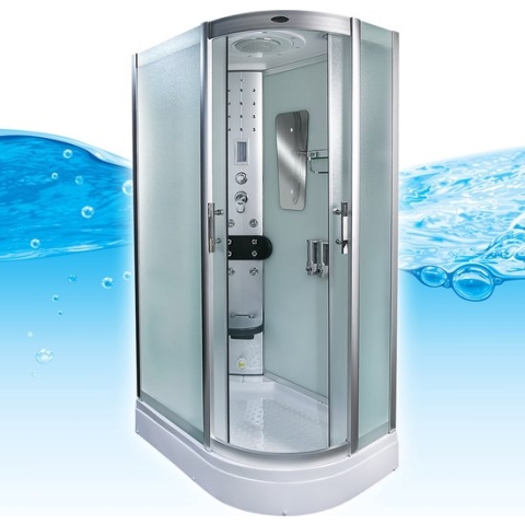 Stoomcabine 120X80X215 Palma. Luxe Stoomdouche, MENGKRAAN, RECHTS, MAT GLAS. Kit-Vrij, Wit, Veiligheidsglas, LED, Radio, Speakers, Zitje, Massage, Hoekmodel, Kwartrond, Schuifdeuren, Douchebak, Afvoer, Sifon, A Kwaliteit, Full Options. Royal Sanitair