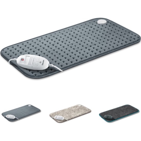 Beurer Elektrisch Warmtekussen XXL| Heating pad | 60 x 30 cm | HK 123 | 3 Warmtestanden |Max 65°C | Snelle opwarming | Automatische uitschakeling | Fleece| Machinewasbaar | 3 Jaar garantie | Grijs