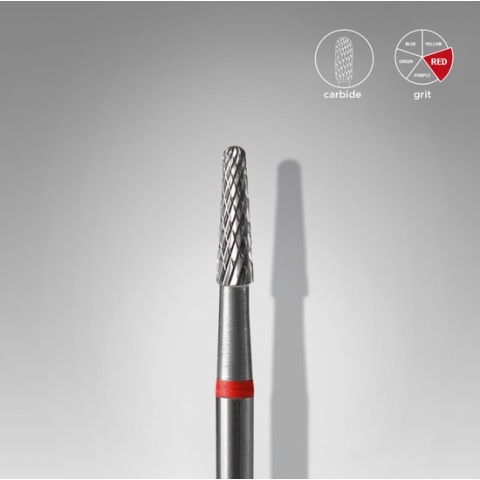 Staleks Carbide nail drill bit, “cone” red, head diameter 2.3 mm / working part 8 mm