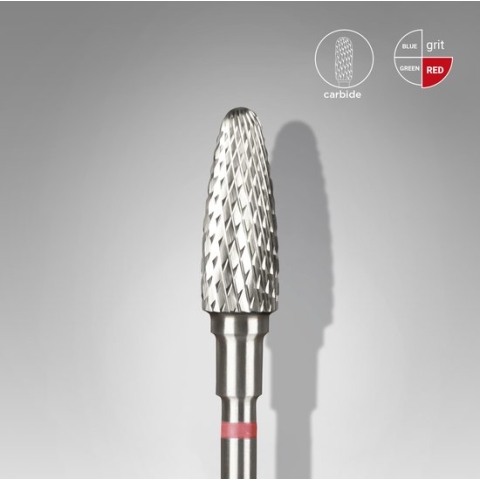 Staleks Carbide nail drill bit, “corn”, red, head diameter 5 mm/ working part 13 mm