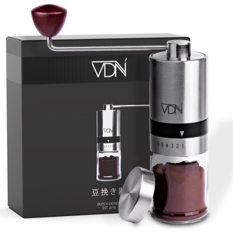 VDN Pro Koffiemolen – Handmatig – Bonenmaler - Koffiebonen Maler – Koffiemaler stalen schijven – 6 verstelbare standen – Incl Deksel