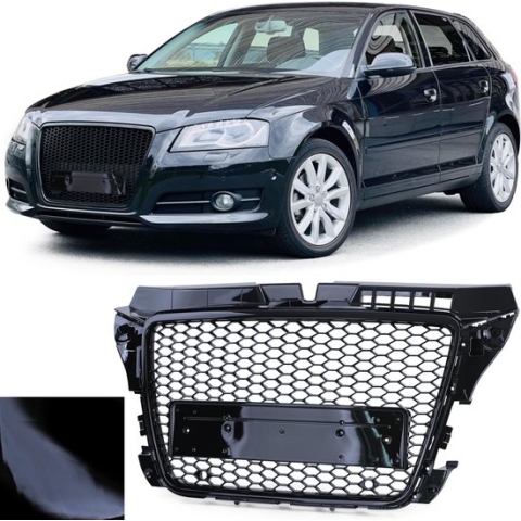 Auto grille - honingraat - voor Audi A3 8P 08-13 - zwart glans