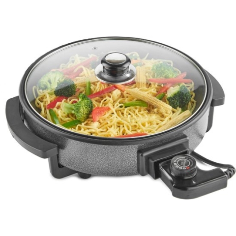 Royalty Line PP-18215 Elektrische Hapjespan XXL - 1500W - Ø36 cm - Partypan - Elektrische Pan Met Glazen Deksel en Anti-Aanbaklaag - 5 Regelbare Warmteniveaus - Zwart
