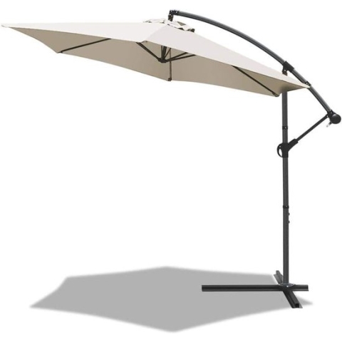 parasol, 3 m, zeshoekig, vrijdragende parasol met anti-retour zwengel, kantelbare parasol, canvas 180 gr/m2 met UV bescherming, hoogte 235 cm, 6 stalen baleinen, inclusief beschermhoes, beige