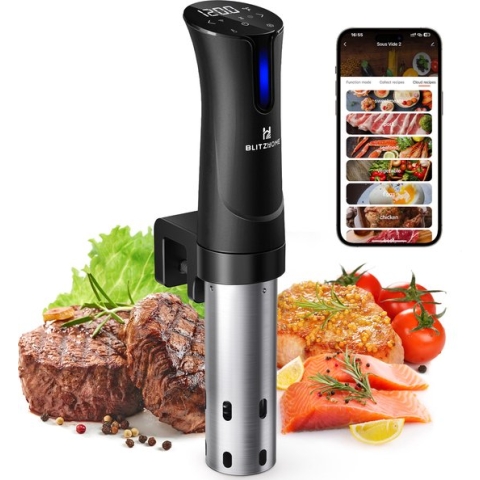 Blitzhome Sous Vide Stick 1100W Sous Vide Stok 25-92,5 ℃ u. 99h Timer, voor 15L, Slow Cooker met Geïntegreerde Montageklem