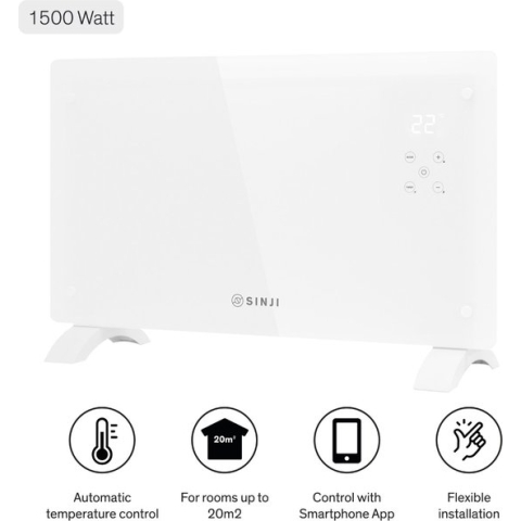 Sinji Electrische Convectorkachel - Paneelverwarming Radiator - 1500 Watt - Smart App - Ingebouwde Thermostaat - 20m² - Vrijstaand/Wandmontage - Wit