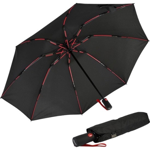 Omgekeerd geopende glasvezel zakparaplu met gekleurde spaken, zwart-rood, Zakparaplu XXL