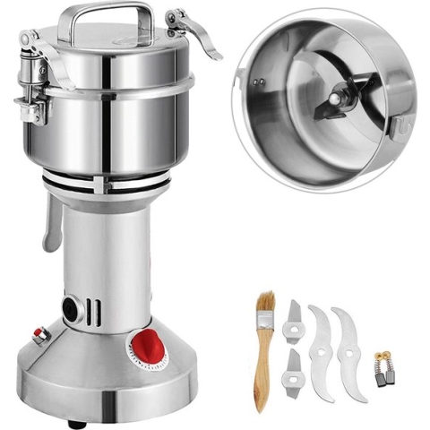 LiveProducts Graanmolen - Specerijenmolen - Keukenhulp - Koken - Geschikt Voor Diverse Zaken - Kruiden Maler - Zilver - Elektrische Graan Molen - 350G - Rvs Slijpmachine