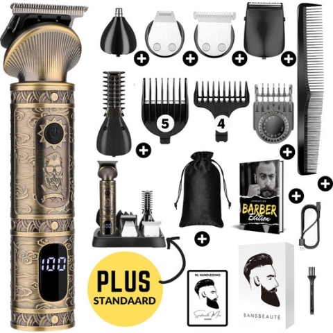 7-in-1 Baardtrimmer Mannen + Standaard - Trimmer voor Baard en Lichaam - Incl. 6 opzetstukken - Bodygroomer Mannen - Bodytrimmer Heren - Haar trimmer - Tondeuse - 0.5-15MM - Neus en Oor - Trimapparaat - Baard Machine - Multigroomer