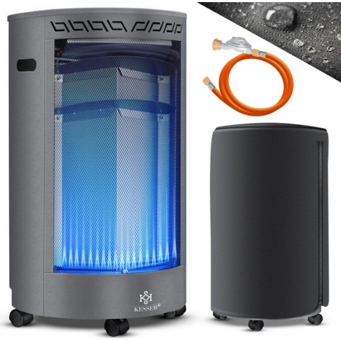 KESSER® Gaskachel keramisch 4200 Watt Mobiele Kachel incl. gasdrukregelaar gasslang - camping gaskachel incl. beschermhoes, keramische infraroodbrander, butaan- of propaangasflessen tot 15 kg - Grijs