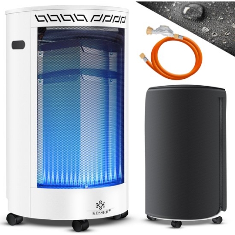 KESSER® Gaskachel keramisch 4200 Watt Mobiele Kachel incl. gasdrukregelaar gasslang - camping gaskachel incl. beschermhoes, keramische infraroodbrander, butaan- of propaangasflessen tot 15 kg - Wit