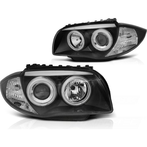 Koplampen dual halo rims BMW 1 E87/E81/82/88 04-11 ANGEL EYES CCFL ZWART