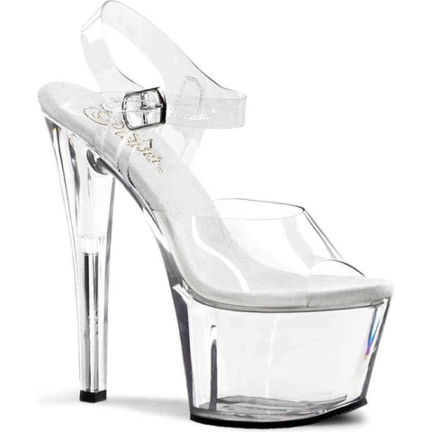 Pleaser Sandaal met enkelband, Paaldans schoenen -38 Shoes- SKY-308 Paaldans schoenen Transparant/Zilverkleurig