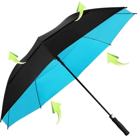 Paraplu Stormbestendig, Paraplu Grote Golfparaplu 158cm Dubbele Paraplu Luifel Automatische Opening Zon-, Regen- en Winddicht Grote Golfstokparaplu voor Dames en Heren, Zwart/Blauw