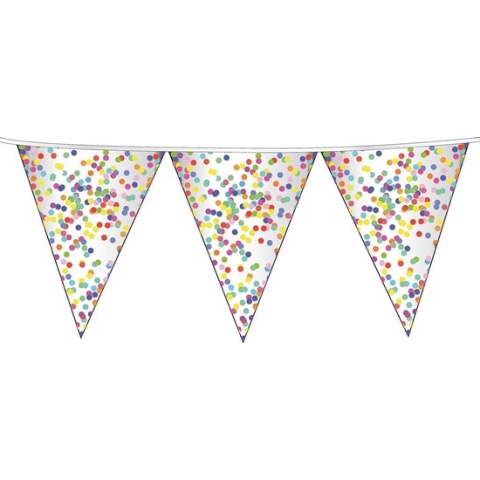 1x Confetti thema feest vlaggenlijnen van plastic 10 meter - Kinderfeestje/kinderverjaardag - Feest/verjaardag - Thema feest - Confetti feestversiering - Vlaggenlijnen/slingers - Vlaggenlijn van plastic