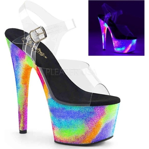 Pleaser Sandaal met enkelband, Paaldans schoenen -38 Shoes- ADORE-708GXY Paaldans schoenen Multicolours/Transparant