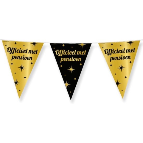 Paperdreams Vlaggenlijn - luxe pensioen feest/party - 10m - goud/zwart - folie