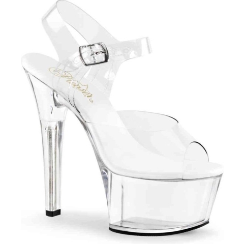Pleaser - ASPIRE608 Ankle strap sandal, Pole dance shoes - Paaldans schoenen - 44 Shoes - Transparant