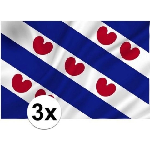 3x vlag van Friesland - 150 x 100 cm - Friese vlag met hartjes