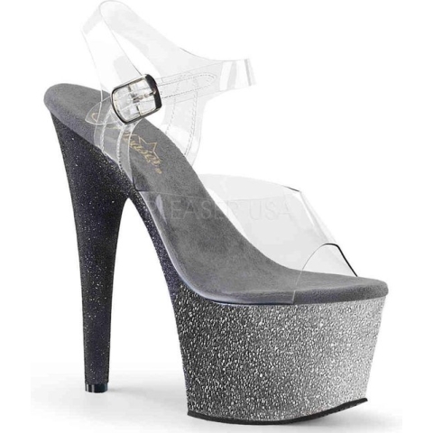 EU 38 = US 8 | ADORE-708OMBRE | 7 Heel, 2 3/4 Ombre Glittered PF Ankle Strap Sandal