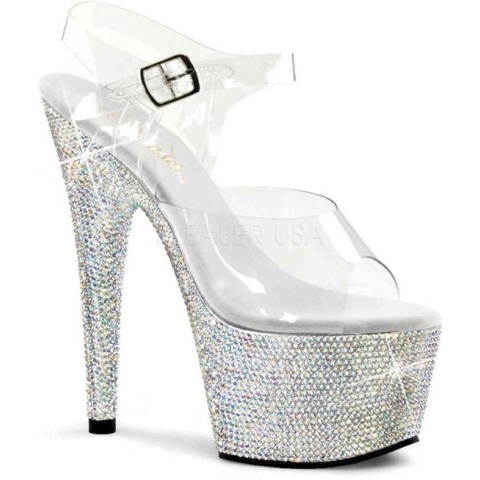 EU 40 = US 10 | BEJEWELED-708DM | 7 Heel, 2 3/4 PF Ankle Strap Sandal w/RS