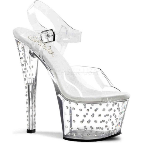 Pleaser Sandaal met enkelband, Paaldans schoenen -37 Shoes- STARDUST-708 Paaldans schoenen Transparant/Zilverkleurig