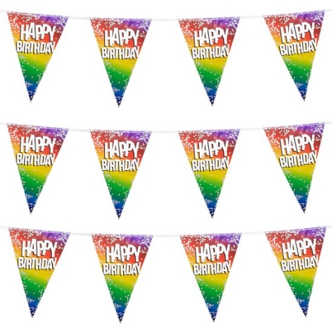 3x Stuks Boland PE vlaggenlijn - 6m - Happy birthday - Regenboog