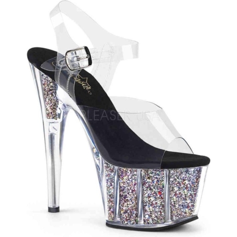 EU 38 = US 8 | ADORE-708CG | 7 Heel, 2 3/4 PF Ankle Strap Sandal w/ Glitter Inserts
