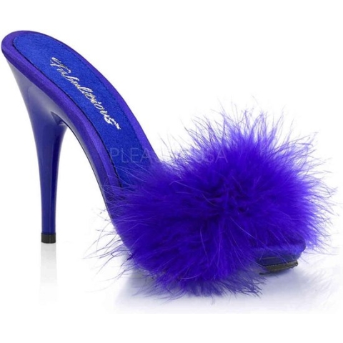 EU 37 = US 7 | POISE-501F | 5 Heel, 3/8 PF Marabou Slide Sandal Blue
