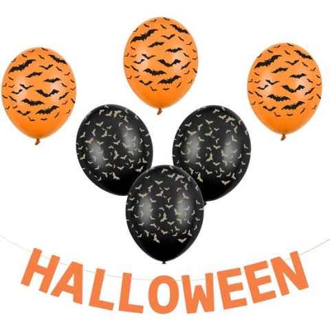 PartyDeco Halloween feestslinger/spandoek - 2,5 meter - oranje - van papier - incl. ballonnen