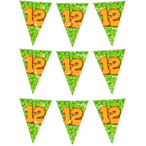 Paperdreams verjaardag 12 jaar thema vlaggetjes - 3x - feestversiering - 10m - folie - dubbelzijdig