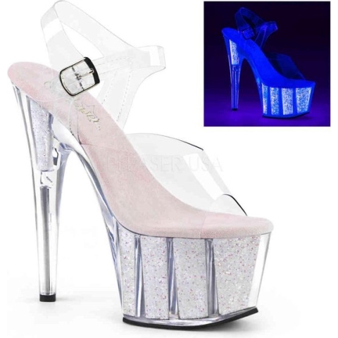 EU 37 = US 7 | ADORE-708UVG | 7 Heel, 2 3/4 PF Ankle Strap Sandal w/ Glitter Inserts